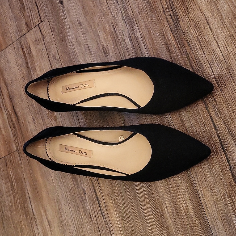 Massimo Dutti Black Suede Pointy Block Heels